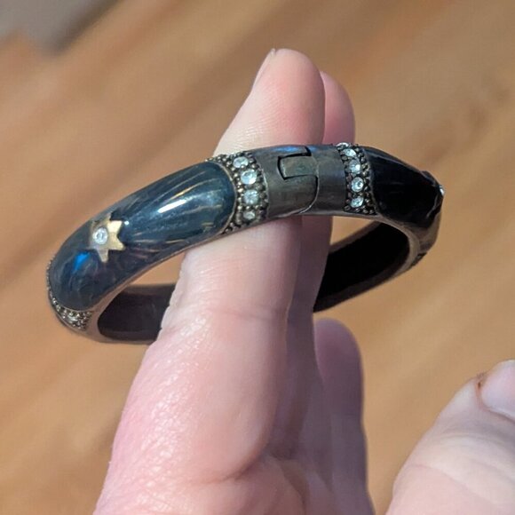 Vintage Enamel Metal Bangle Bracelet Hinged Boho Art Deco Victorian Stars - Picture 5 of 7